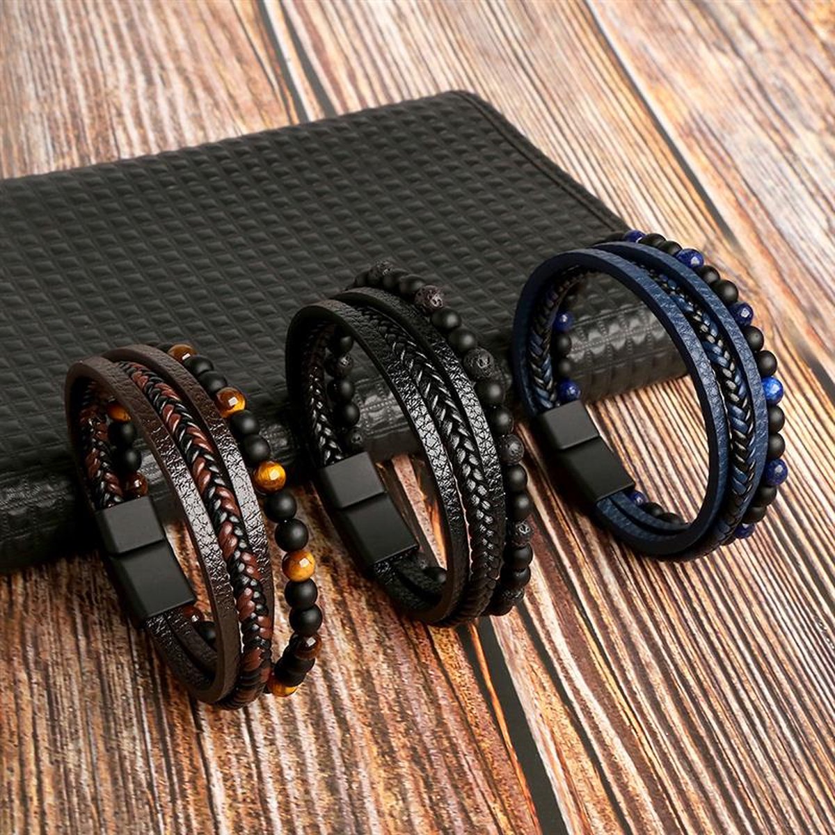 Bracciali pelle uomo – Set di bracciali premium eleganti e resistenti