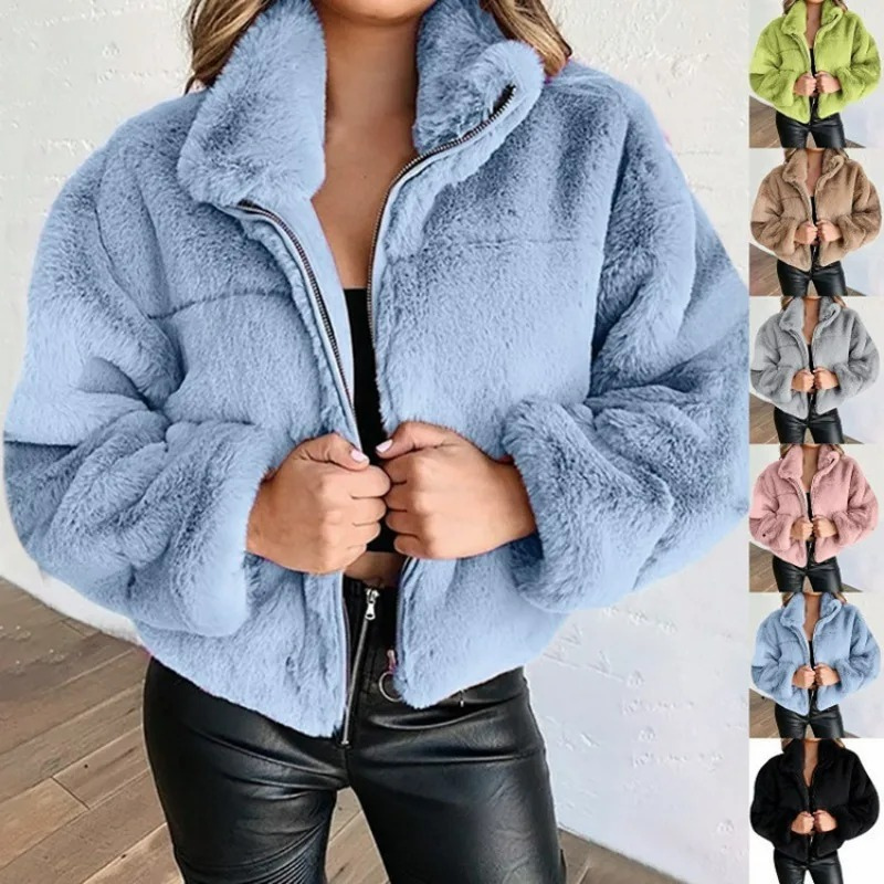 Giacca in Teddy Fleece donna – Giacca corta calda con colletto alto alla moda