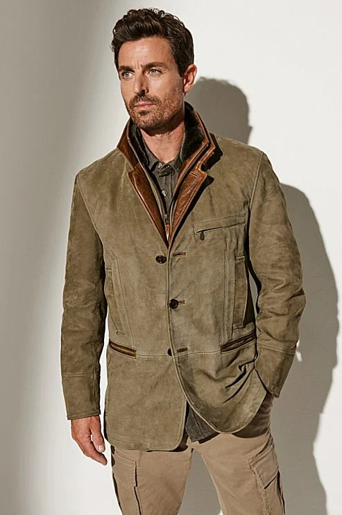 Giacca uomo camoscio vintage – Giacca calda e moderna in lusso