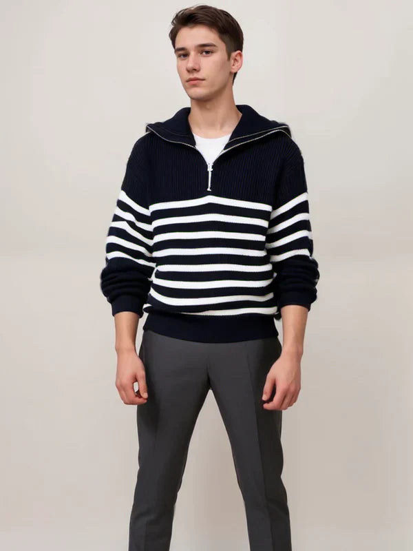 Maglione a righe uomo – Pullover con zip elegante e comodo