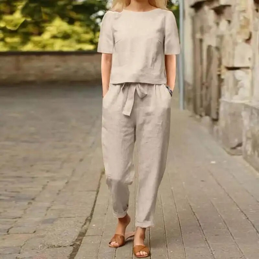 Pantaloni larghi donna in lino e cotone – Set elegante e leggero per estate