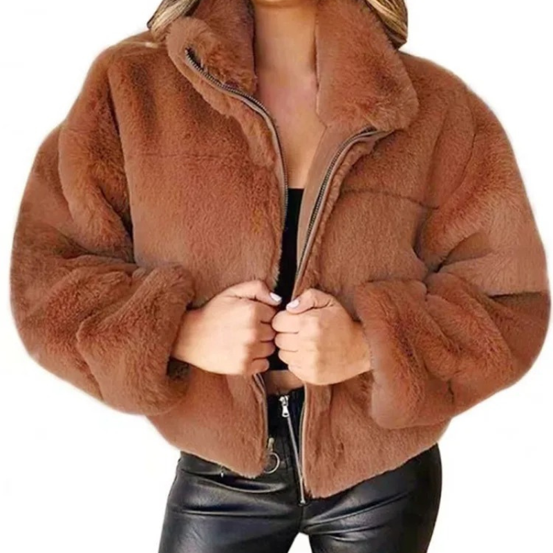 Giacca in Teddy Fleece donna – Giacca corta calda con colletto alto alla moda