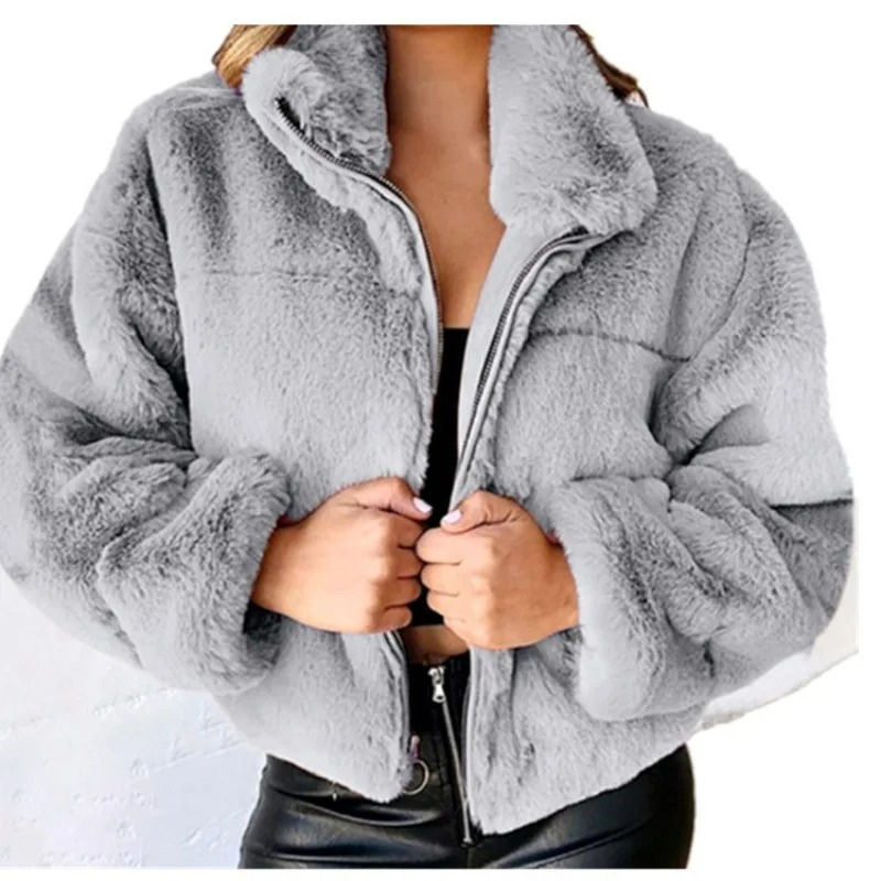 Giacca in Teddy Fleece donna – Giacca corta calda con colletto alto alla moda