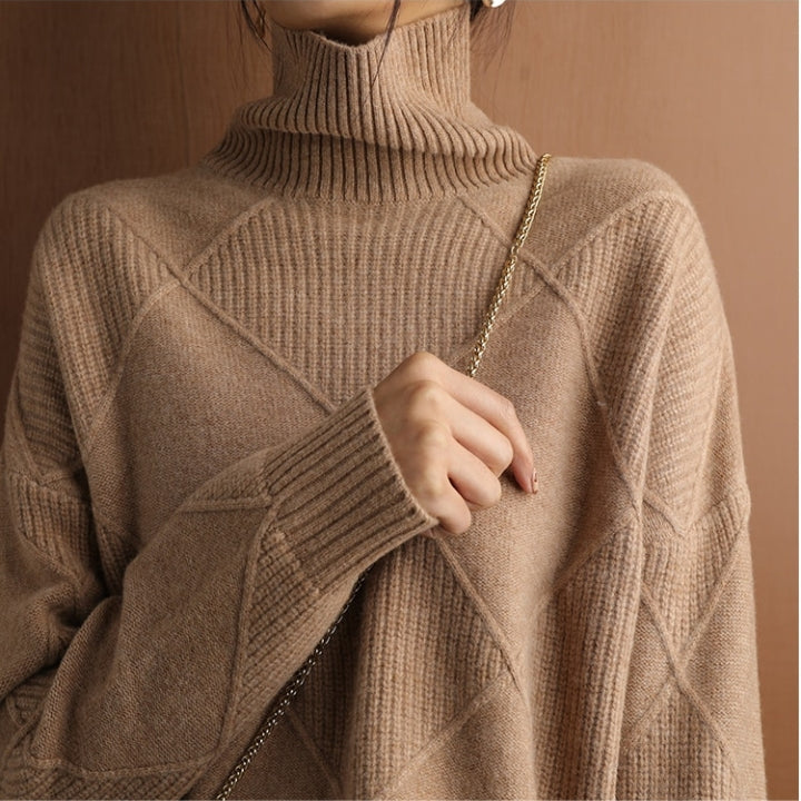 Maglione a collo alto donna – Maglione lavorato a mano elegante e caldo