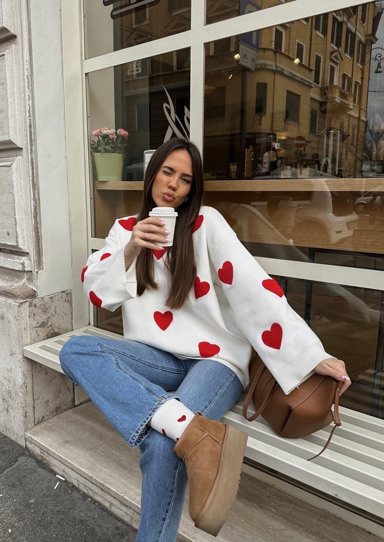 Pullover Oversized Donna – Maglione Con Design a Cuore Elegante