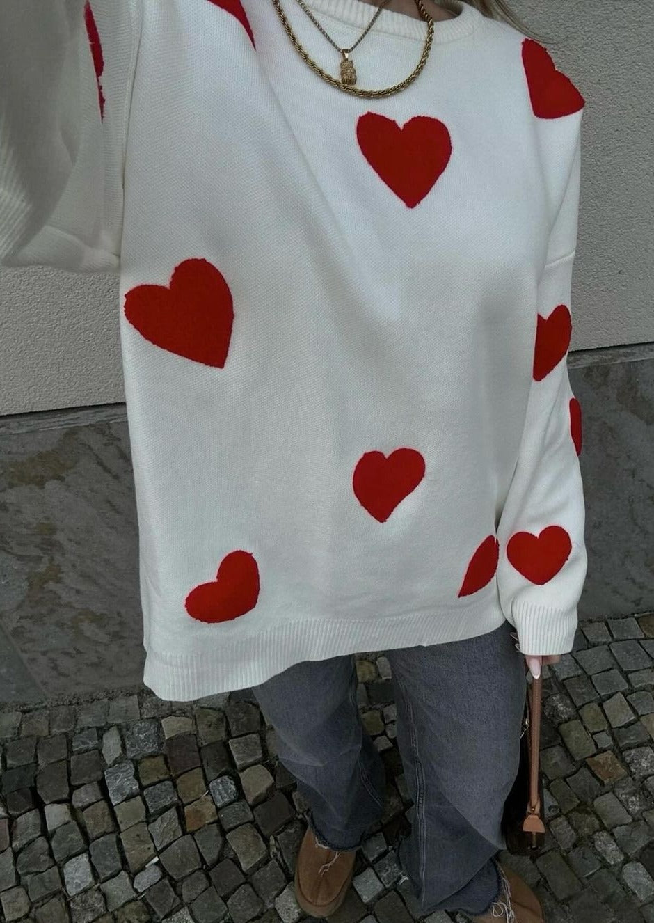 Pullover Oversized Donna – Maglione Con Design a Cuore Elegante