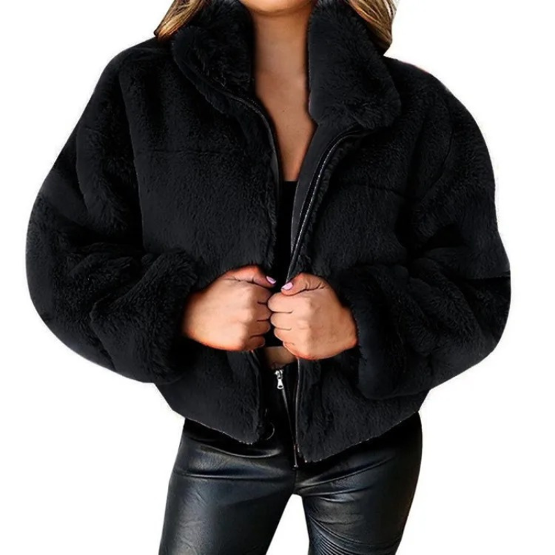 Giacca in Teddy Fleece donna – Giacca corta calda con colletto alto alla moda