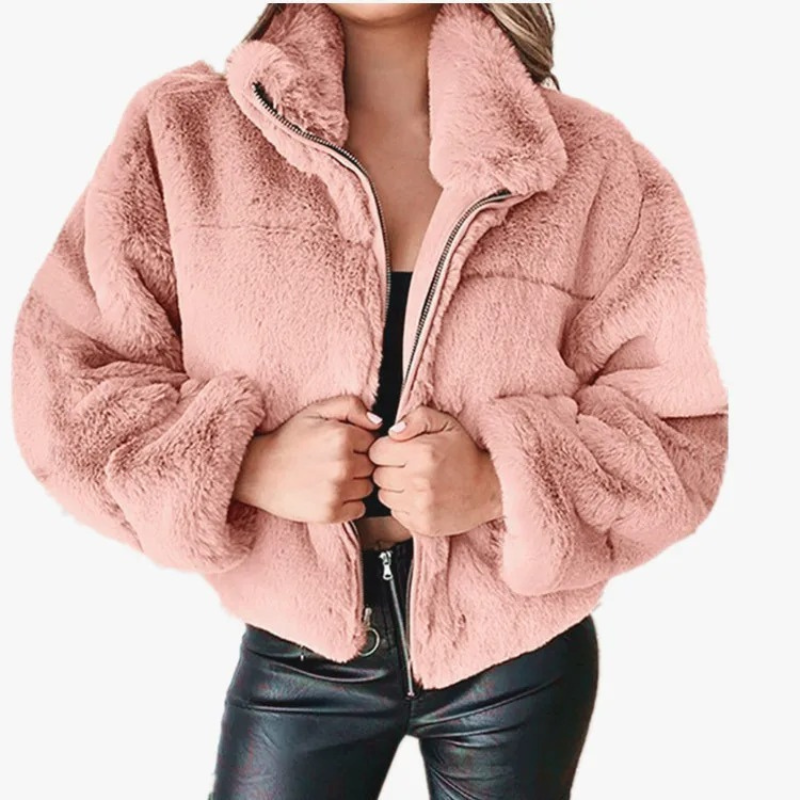 Giacca in Teddy Fleece donna – Giacca corta calda con colletto alto alla moda