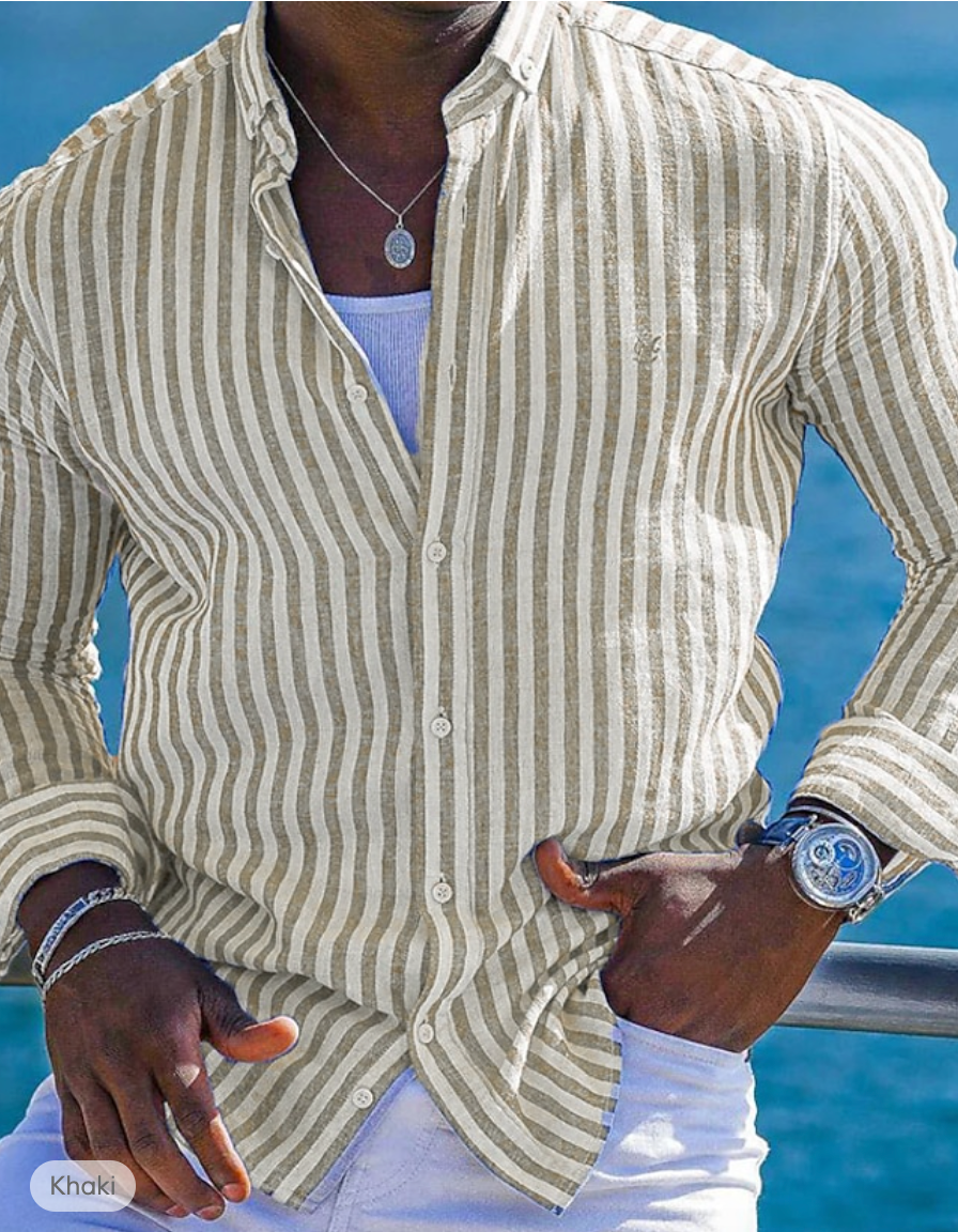 Camicia di lino uomo – Camicia a righe elegante e leggera per estate