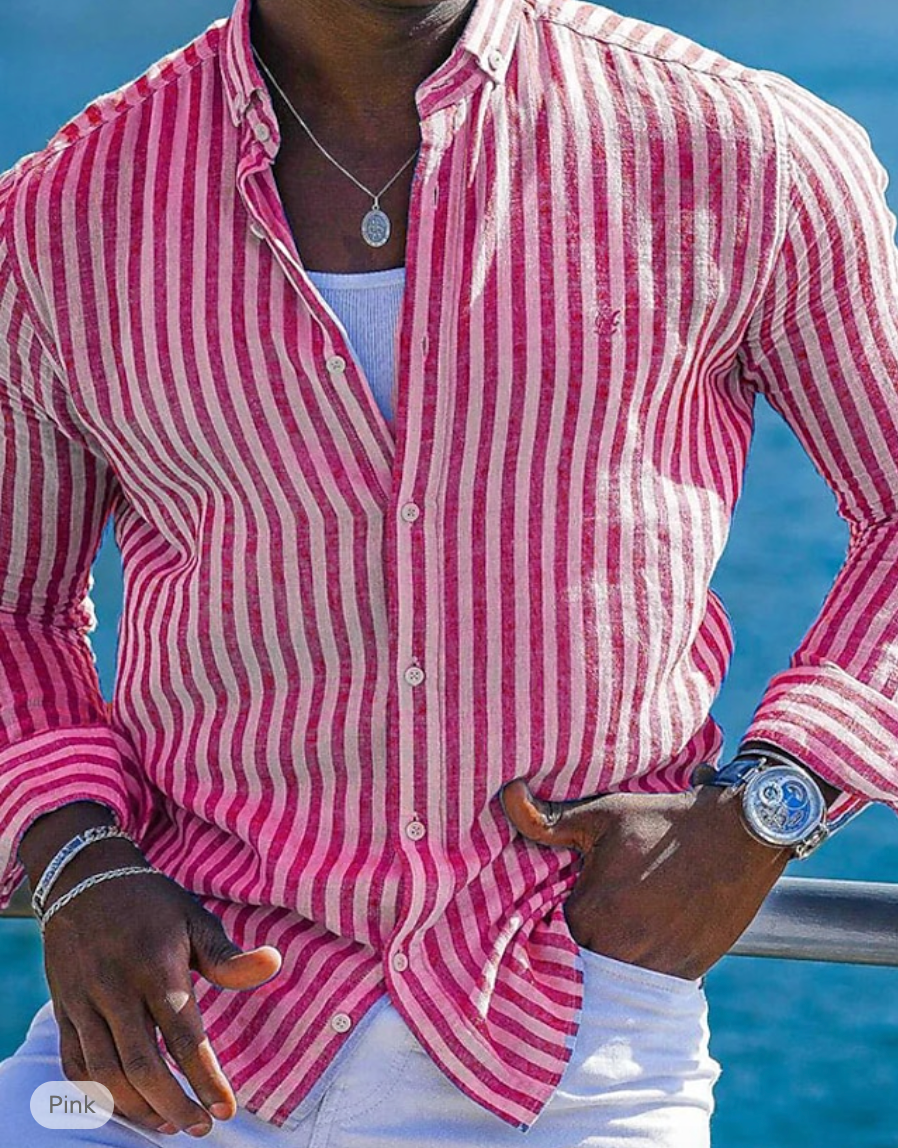 Camicia di lino uomo – Camicia a righe elegante e leggera per estate