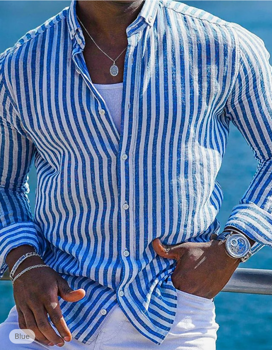 Camicia di lino uomo – Camicia a righe elegante e leggera per estate