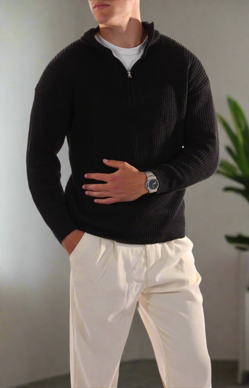 Maglione uomo con zip – Pullover classico in cotone elegante