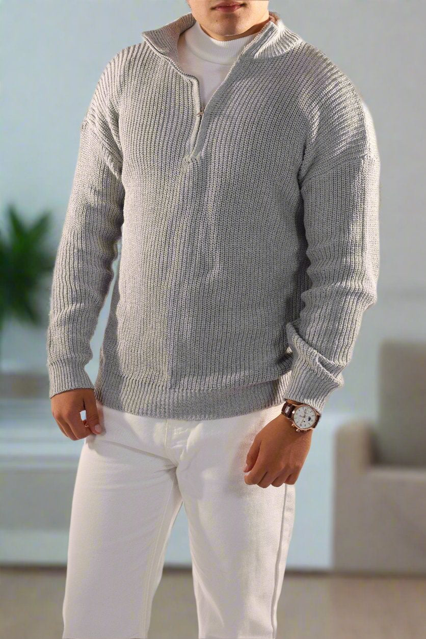 Maglione uomo con zip – Pullover classico in cotone elegante