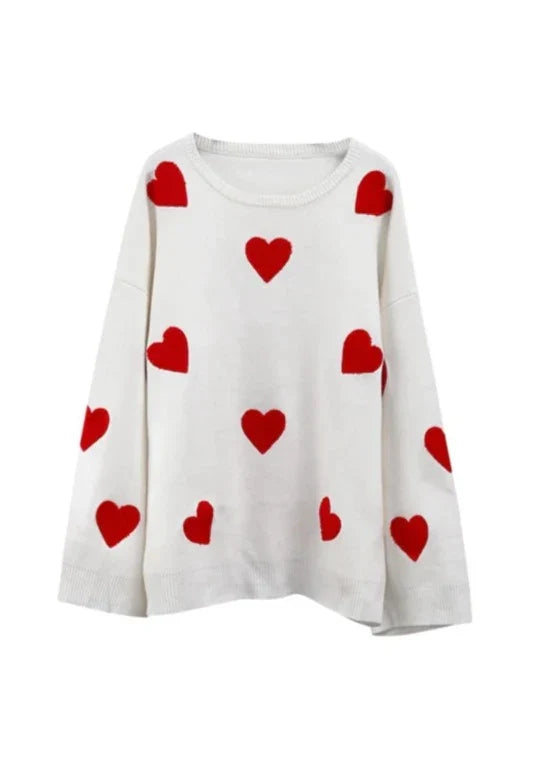 Pullover Oversized Donna – Maglione Con Design a Cuore Elegante