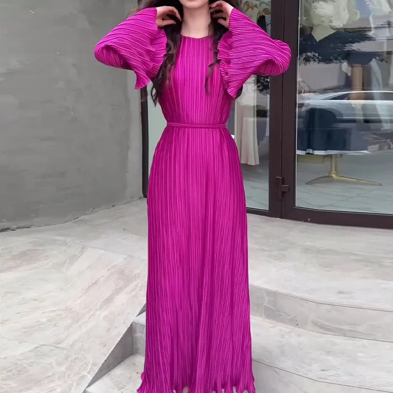 Robe lunga elegante – Abito plissettato rosa per cerimonia