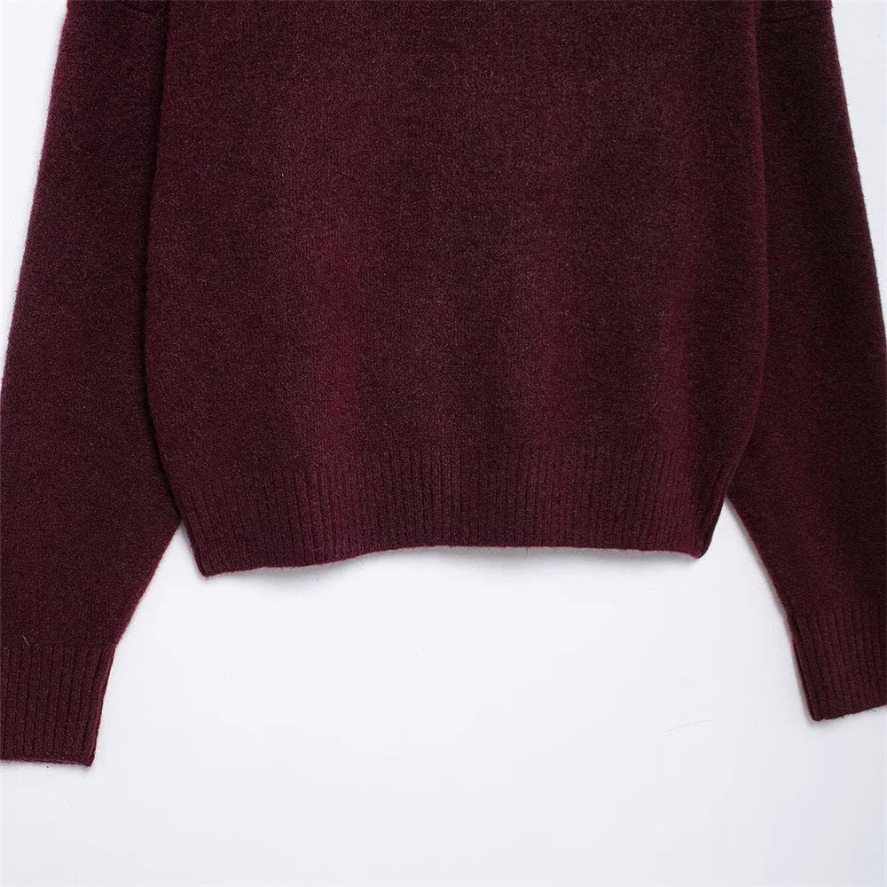 Maglione donna bordeaux – Elegante maglione collo alto in lana per l'inverno