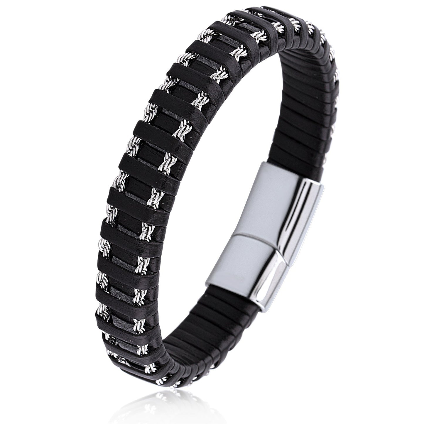 Bracciale in Pelle Nera – Bracciale Intrecciato Elegante per Uomo