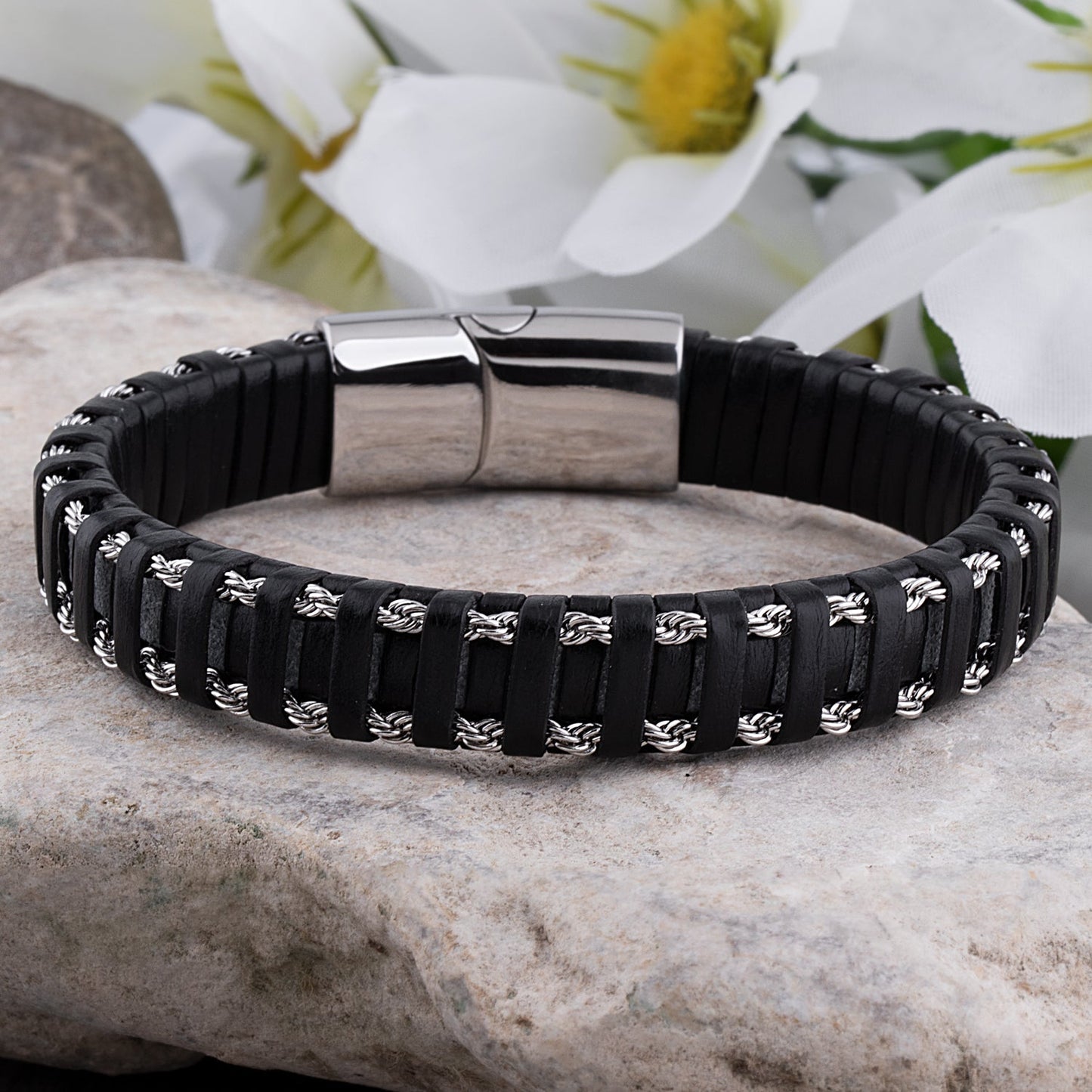 Bracciale in Pelle Nera – Bracciale Intrecciato Elegante per Uomo