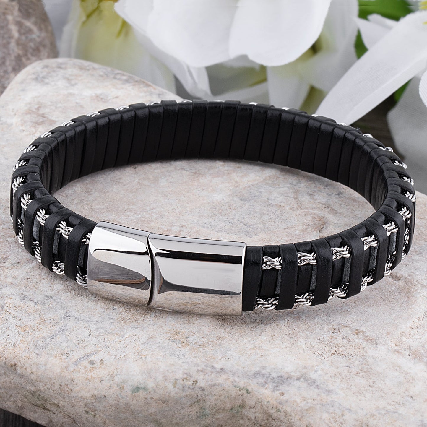 Bracciale in Pelle Nera – Bracciale Intrecciato Elegante per Uomo