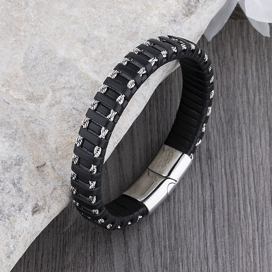 Bracciale in Pelle Nera – Bracciale Intrecciato Elegante per Uomo