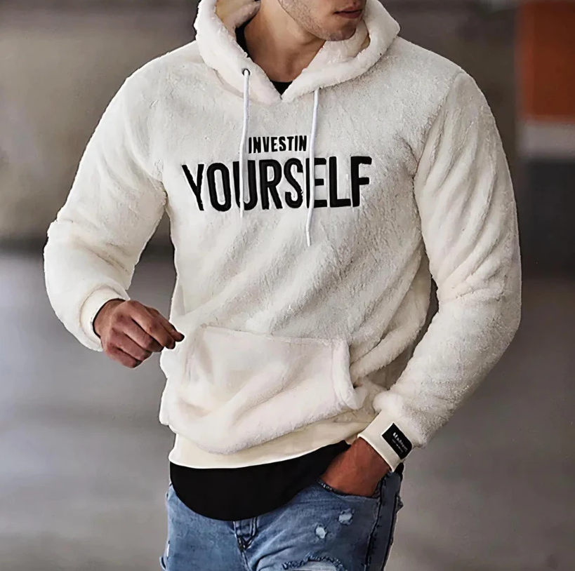 Pullover pile uomo con cappuccio – Maglione caldo e morbido per inverno