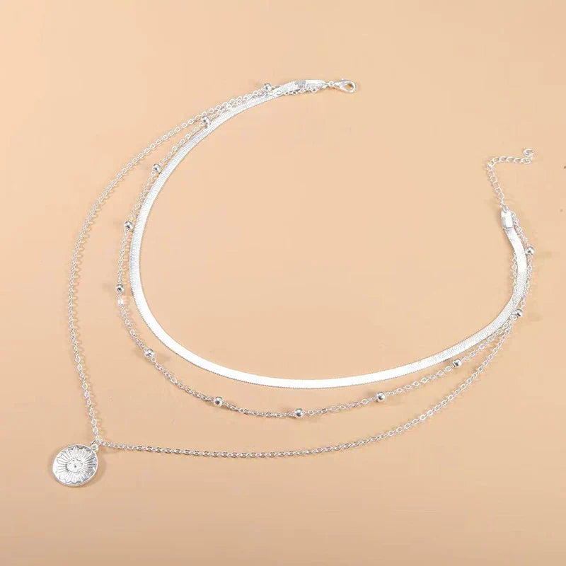 Collana argento sterling tre strati – Gioiello elegante rotondo per ogni occasione