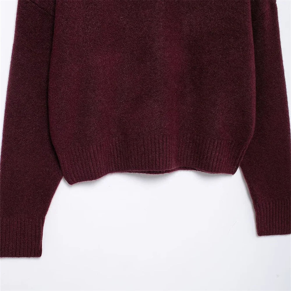 Maglione donna bordeaux – Elegante maglione collo alto in lana per l'inverno