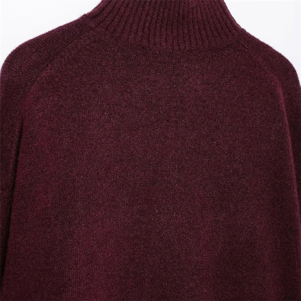 Maglione donna bordeaux – Elegante maglione collo alto in lana per l'inverno