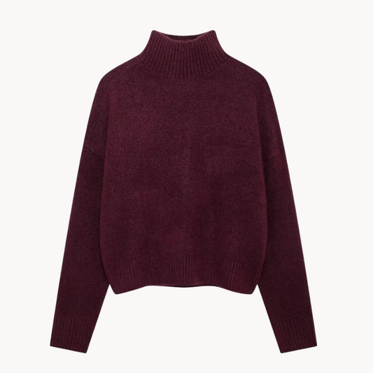 Maglione donna bordeaux – Elegante maglione collo alto in lana per l'inverno