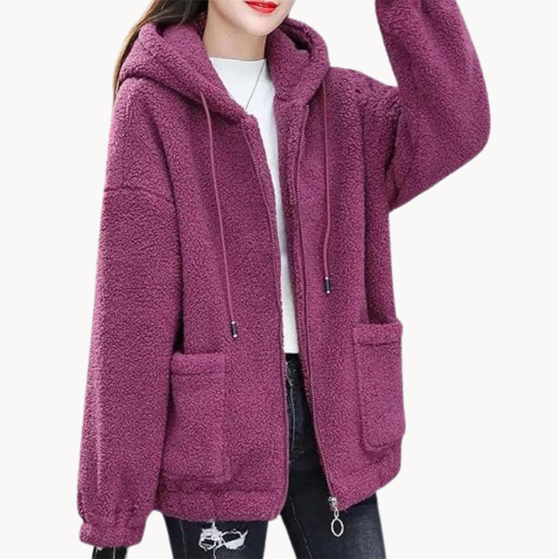 Giacca pile donna – Giacca accogliente con cappuccio per inverno