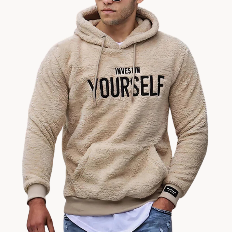 Pullover pile uomo con cappuccio – Maglione caldo e morbido per inverno