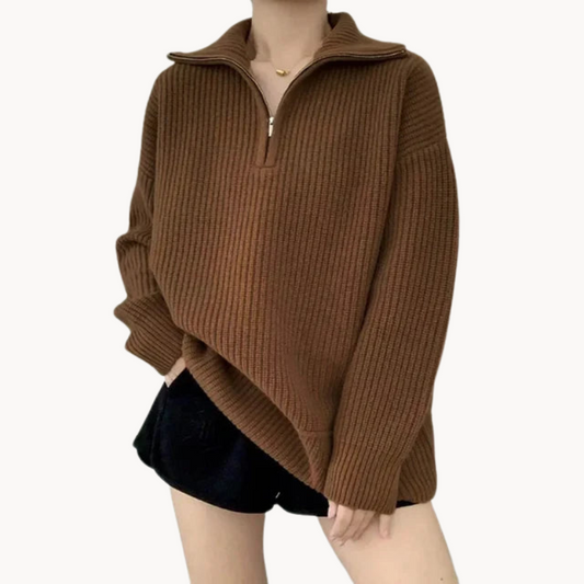 Maglione donna caldo con zip e colletto alto – Maglione elegante invernale per donna