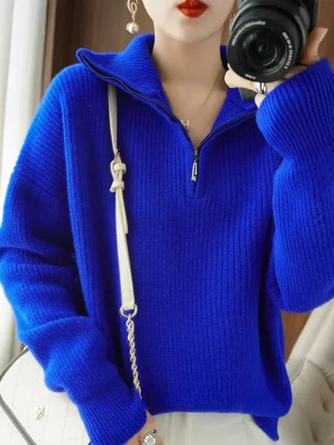 Maglione donna con zip – Maglione caldo e comodo per l'inverno