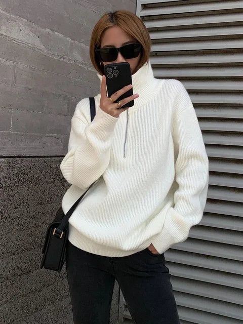 Maglione donna con zip – Maglione caldo e comodo per l'inverno