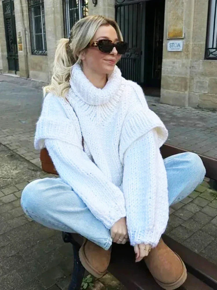 Maglione collo alto donna – Pullover rilassato in morbido cotone