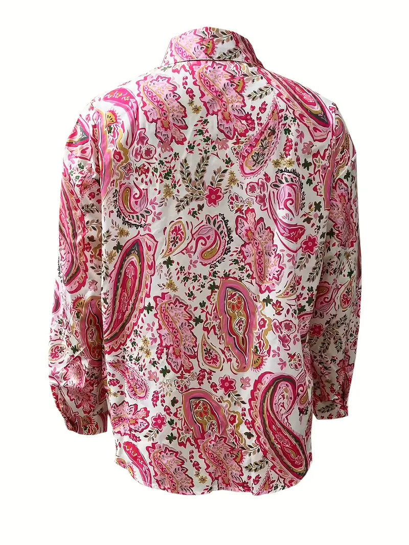 Camicia donna maniche lunghe – Camicia Paisley elegante con patta bottoni