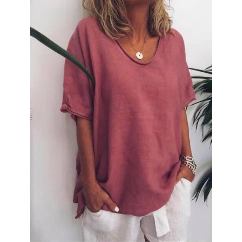 T-shirt oversize donna – Maglietta in lino leggera e comoda