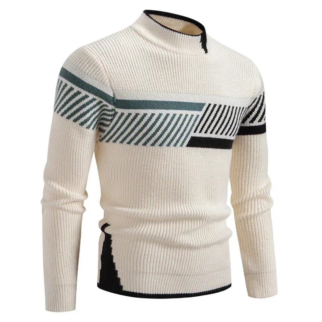 Maglione Collo Alto Uomo – Maglione Geometrico Elegante e Caldo